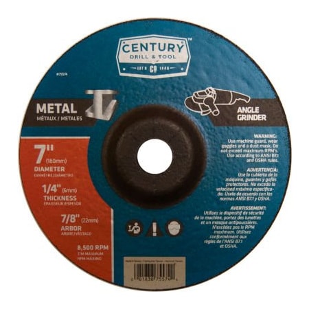 Century Drill & Tool Century Drill  Depressed Center Grinding Wheel 7" x 7/8"  Type 27 Aluminum Oxide 75574